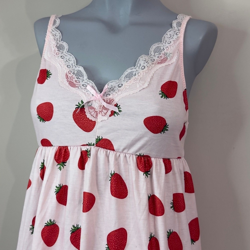 AVIDLOVE Strawberry Print Nightgown Slip Dress Pink White Size M - Picture 4 of 8